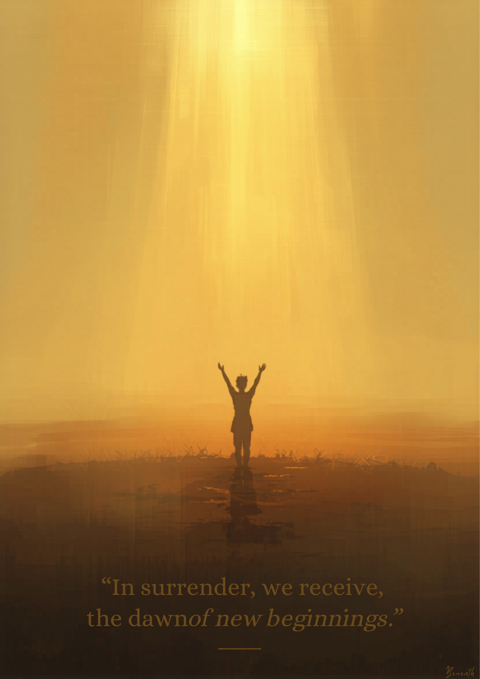 Open, upward-facing hands bathed in warm golden light — the posture of surrender and receiving